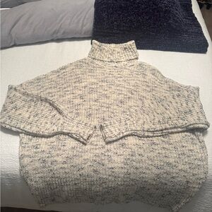aerie Cream and Gray Marled Turtleneck Sweater